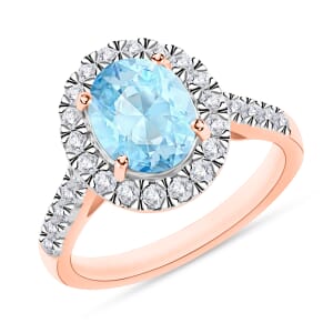 Mangoro Aquamarine and Diamond 2.75 ctw Ring in 18K Vermeil Rose Gold Over Sterling Silver (Size  10.0)