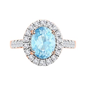 Mangoro Aquamarine and Diamond 2.75 ctw Ring in 18K Vermeil Rose Gold Over Sterling Silver (Size  10.0) (Del. in 10-12 Days)