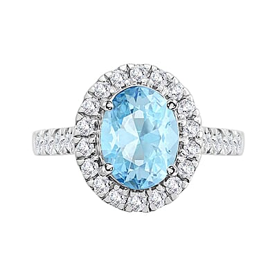 Luxoro Premium Mangoro Aquamarine and G-H I2 Diamond 2.75 ctw Ring in 14K White Gold (Size  10.0) 5.8 Grams