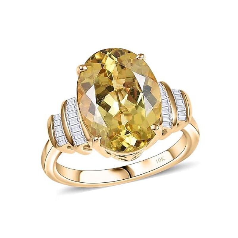 Luxoro Premium Madagascar Yellow Apatite and Diamond G-H I2 6.90 ctw Ring in 10K Yellow Gold (Size 11.0)