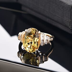 Luxoro Premium Madagascar Yellow Apatite and Diamond G-H I2 6.90 ctw Ring in 10K Yellow Gold (Size 11.0)