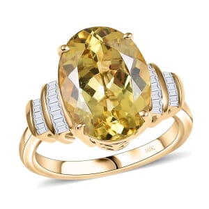 Luxoro 10K Yellow Gold Premium Yellow Apatite, Diamond (G-H, I2) Ring (Size 10.0) 6.90 ctw