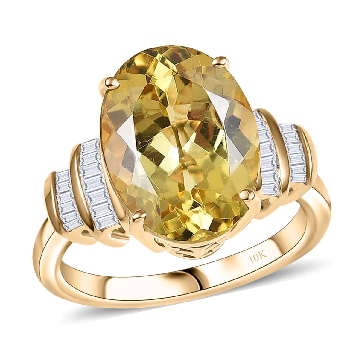 Luxoro 10K Yellow Gold Premium Yellow Apatite, Diamond (G-H, I2) Ring (Size 10.0) 6.90 ctw image number 0