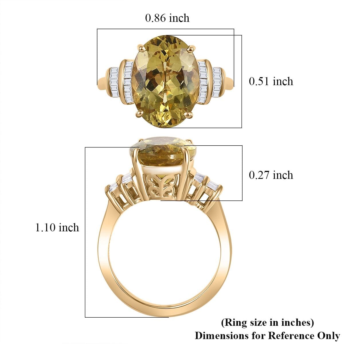 Luxoro 10K Yellow Gold Premium Yellow Apatite, Diamond (G-H, I2) Ring (Size 10.0) 6.90 ctw image number 5