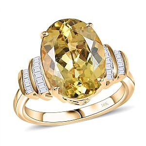 Luxoro Premium Madagascar Yellow Apatite and Diamond G-H I2 6.90 ctw Ring in 10K Yellow Gold (Size 9.5)