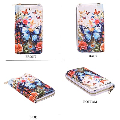 Passage Multi Color Butterfly and Flower Pattern Tote Bag and Cellphone Bag