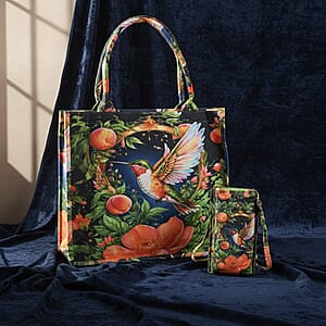 Multi Color Bird and Flower Pattern Tote Bag and Cellphone Bag