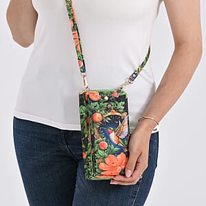 Multi Color Bird and Flower Pattern Tote Bag and Cellphone Bag