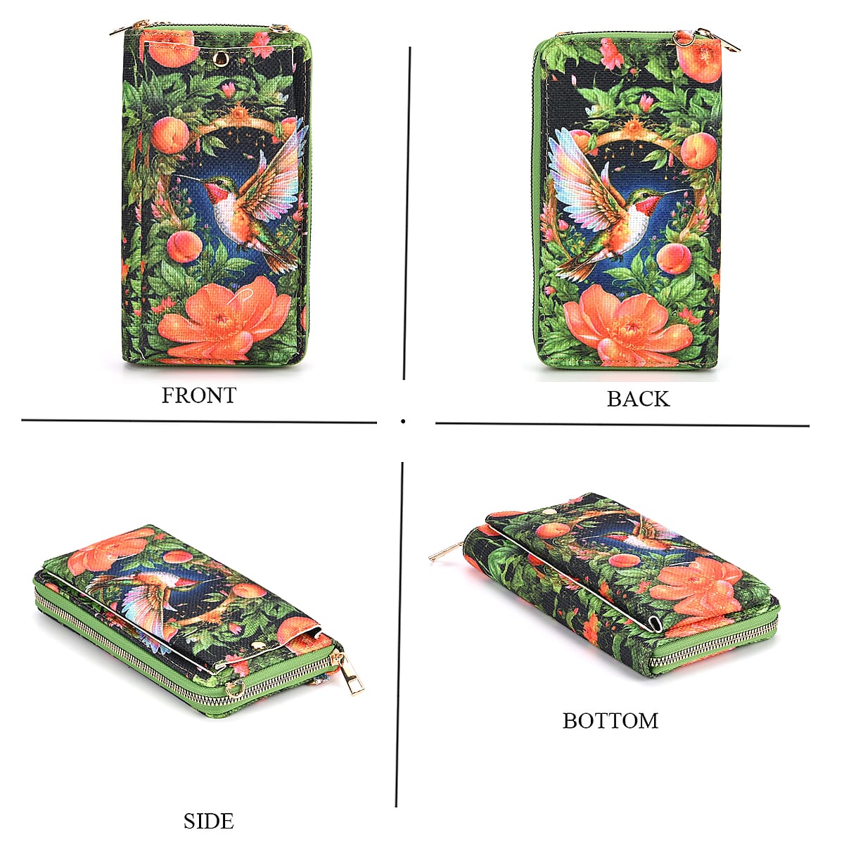 Multi Color Bird and Flower Pattern Tote Bag and Cellphone Bag image number 6