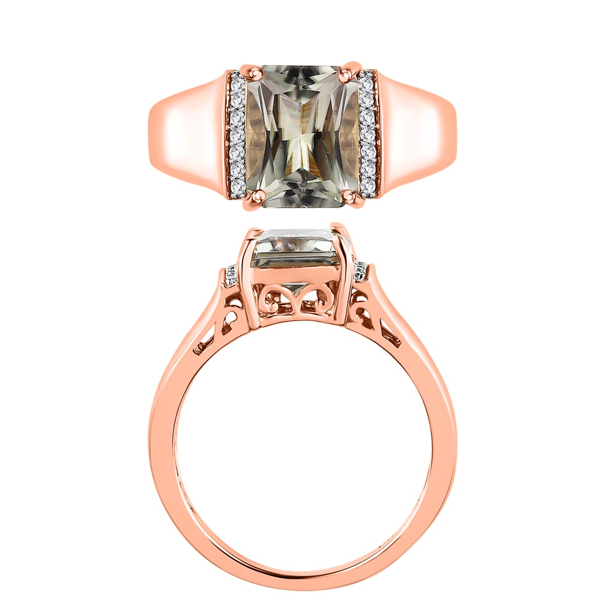 Premium Turkizite and Diamond Ring in 18K Vermeil Rose Gold Over Sterling Silver (Size 10.0) 4.10 ctw image number 3