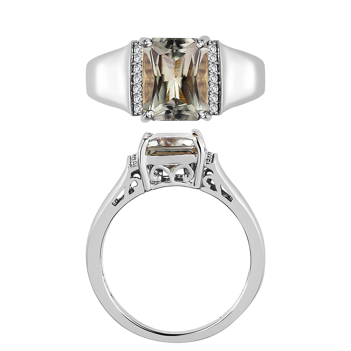 Buy Premium Turkizite and Diamond 4.10 ctw Ring in Rhodium Over ...
