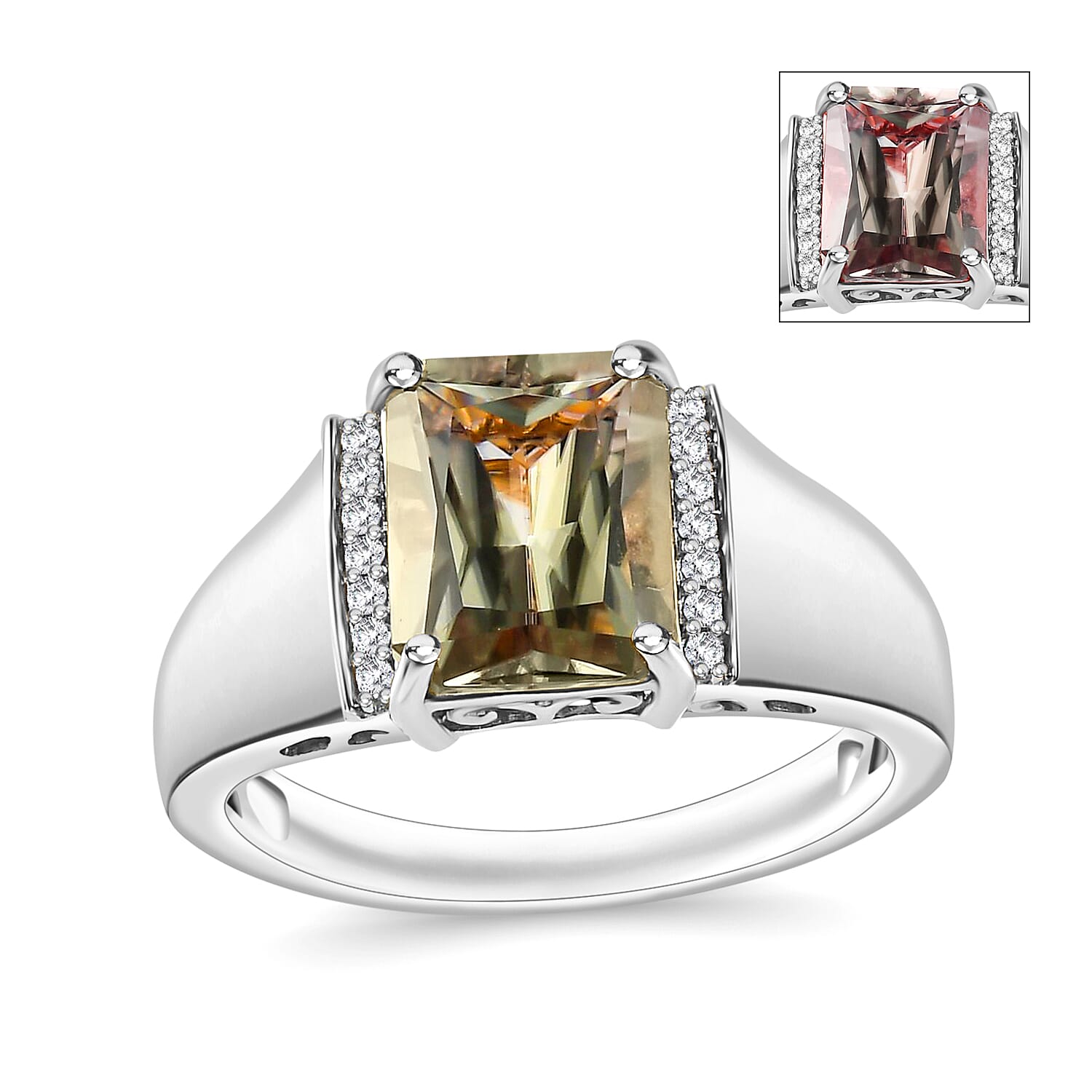 Luxoro AAA Turkizite and G-H I2 Diamond 4.10 ctw Mens Ring in 14K White Gold (Size  10.0) 7 Grams