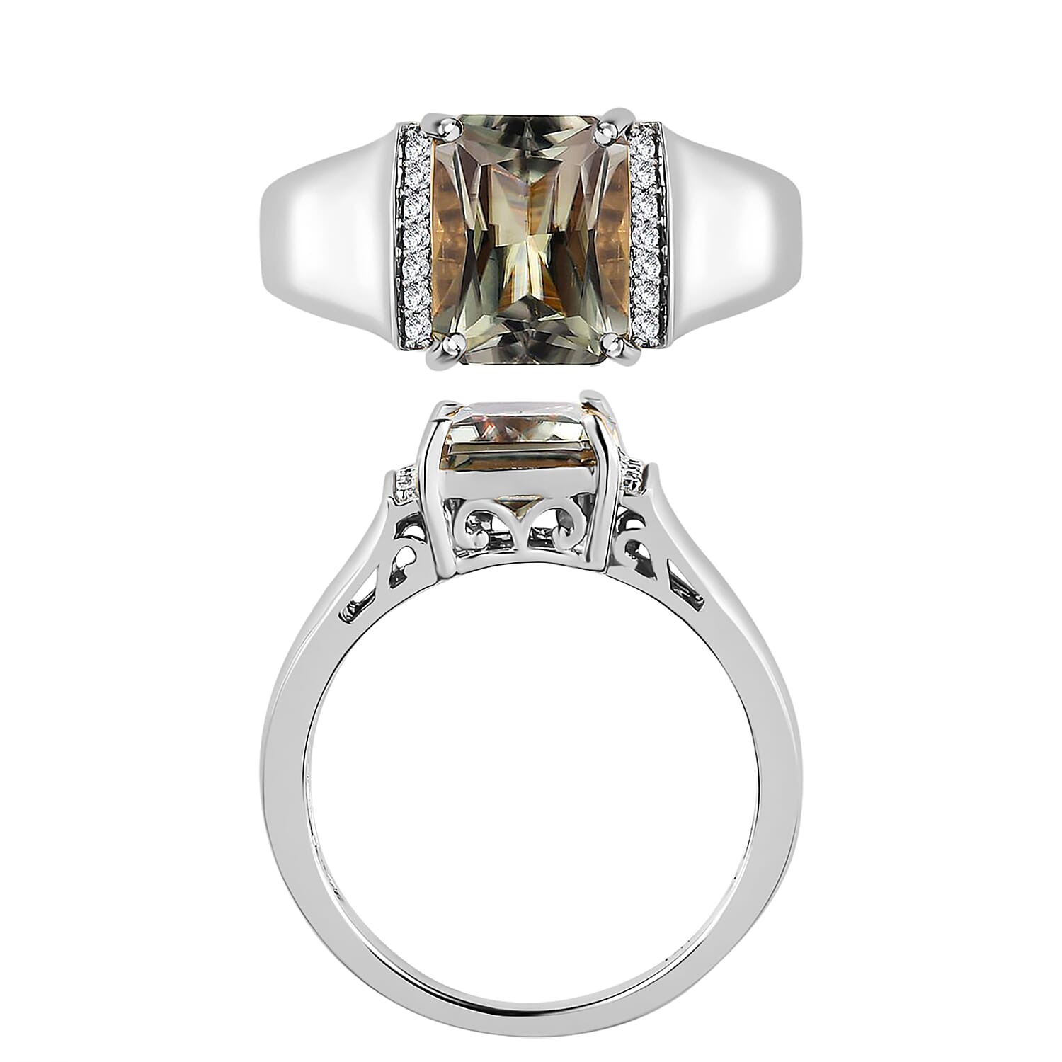 Luxoro AAA Turkizite and G-H I2 Diamond 4.10 ctw Mens Ring in 14K White Gold (Size  10.0) 7 Grams