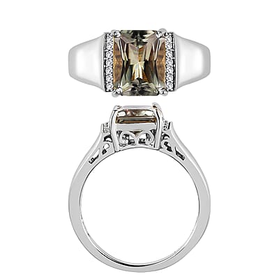 Luxoro AAA Turkizite and G-H I2 Diamond 4.10 ctw Mens Ring in 14K White Gold (Size  10.0) 7 Grams