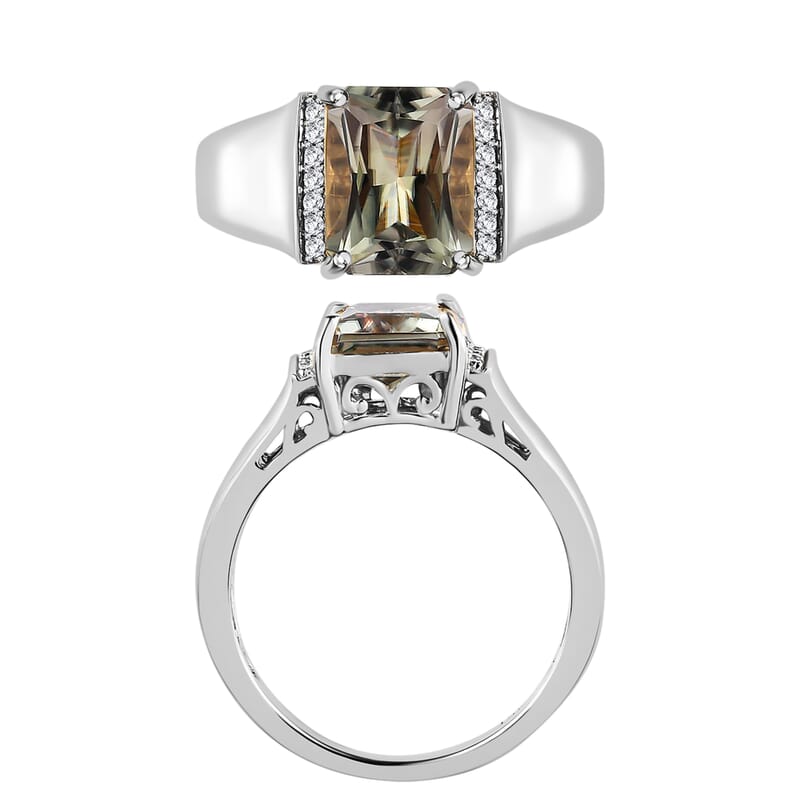Luxoro AAA Turkizite and G-H I2 Diamond 4.10 ctw Mens Ring in 14K White Gold (Size  10.0) 7 Grams
