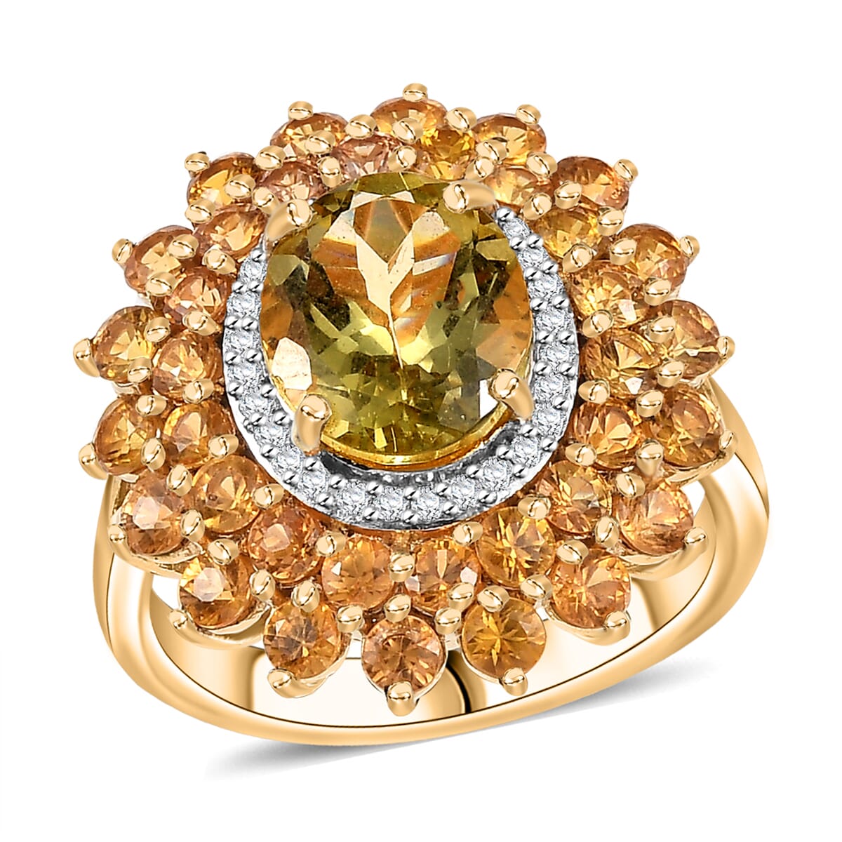 D'Joy Madagascar Yellow Apatite and Multi Gemstone 7.40 ctw Floral Ring in 18K Vermeil Yelow Gold Over Sterling Silver (Size 10.0) image number 0