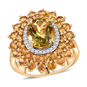 Madagascar Yellow Apatite and Multi Gemstone 7.40 ctw Floral Ring in 18K Vermeil Yelow Gold Over Sterling Silver (Size 10.0)