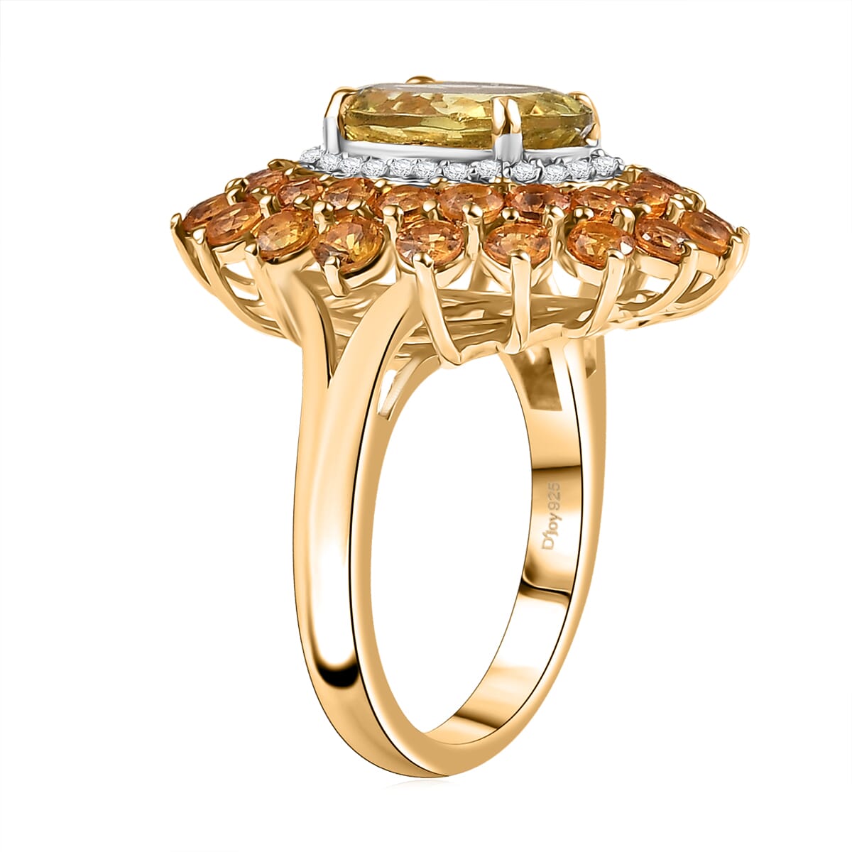 D'Joy Madagascar Yellow Apatite and Multi Gemstone 7.40 ctw Floral Ring in 18K Vermeil Yelow Gold Over Sterling Silver (Size 10.0) image number 3