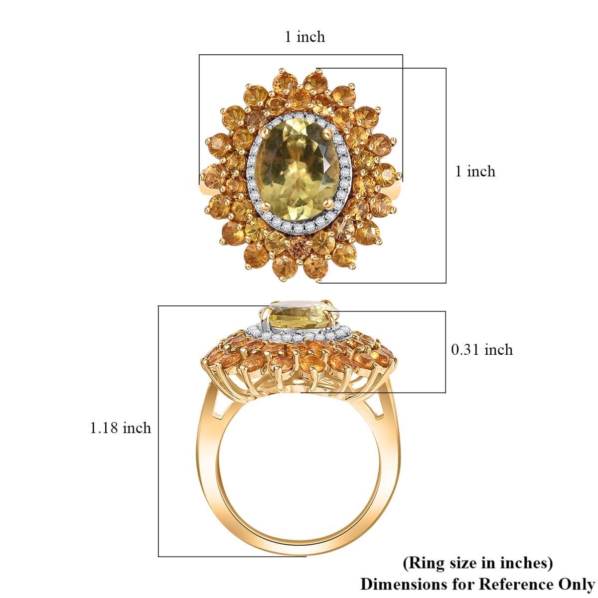 D'Joy Madagascar Yellow Apatite and Multi Gemstone 7.40 ctw Floral Ring in 18K Vermeil Yelow Gold Over Sterling Silver (Size 10.0) image number 5