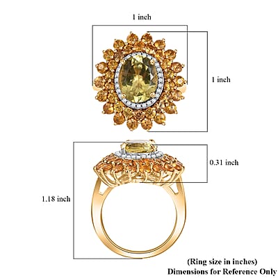 D'Joy Madagascar Yellow Apatite and Multi Gemstone 7.40 ctw Floral Ring in 18K Vermeil Yelow Gold Over Sterling Silver (Size 10.0)