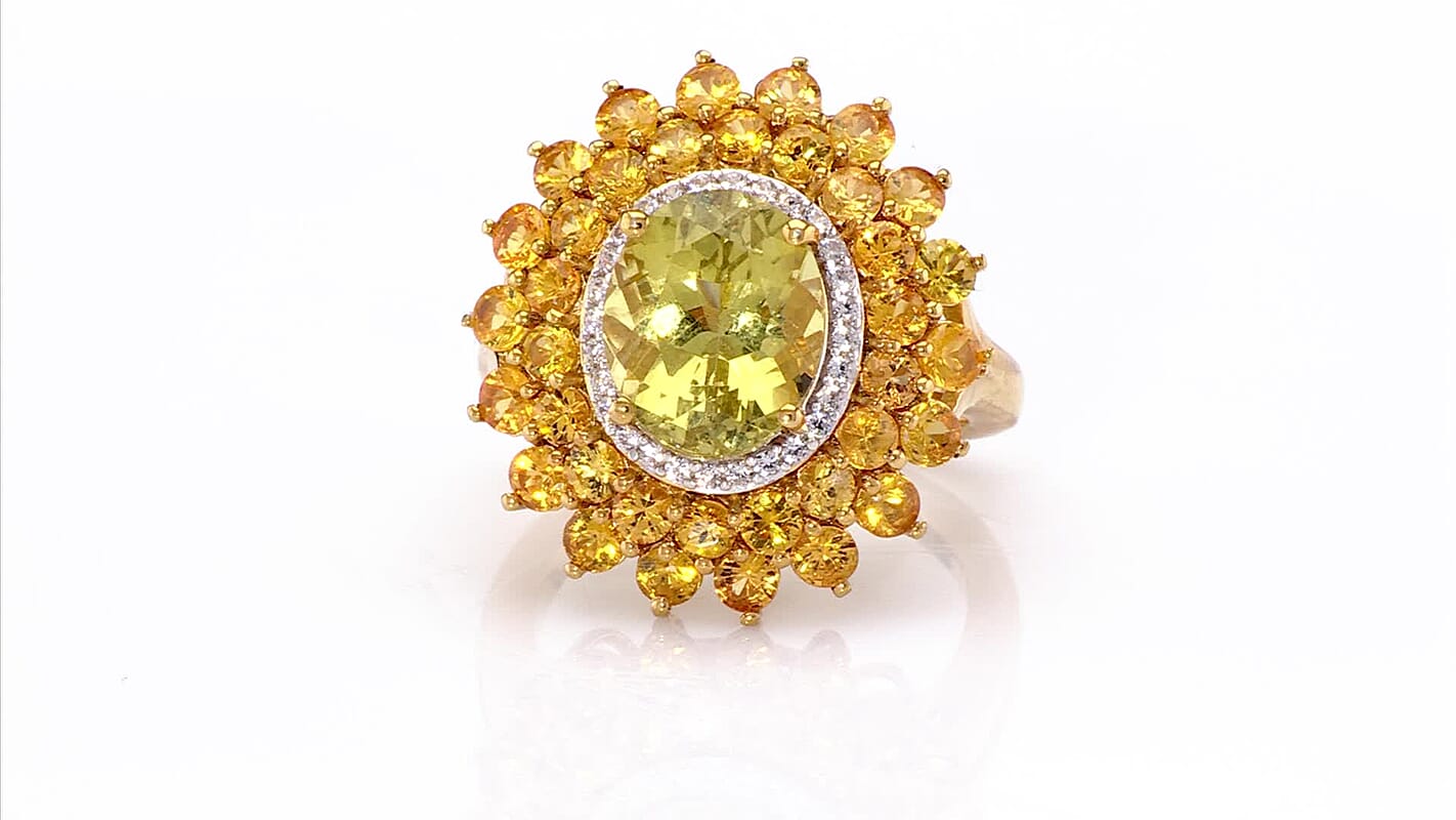 Yellow Apatite and Multi Gemstone 7.40 ctw Ring in 18K Vermeil Yellow Gold Over Sterling Silver (Size 7.0)