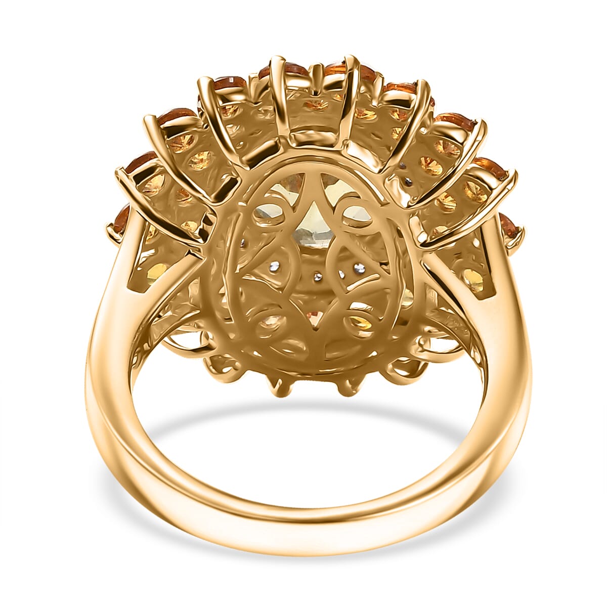 D'Joy Madagascar Yellow Apatite and Multi Gemstone 7.40 ctw Floral Ring in 18K Vermeil Yelow Gold Over Sterling Silver (Size 7.0) image number 4