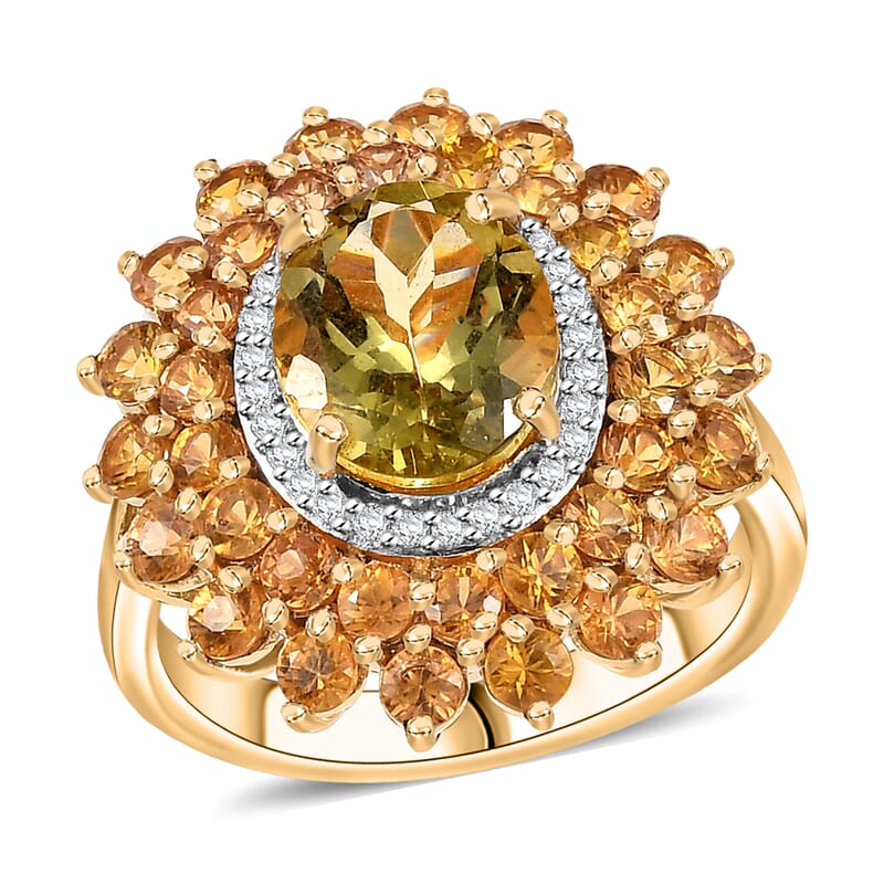 D'Joy Madagascar Yellow Apatite and Multi Gemstone 7.40 ctw Floral Ring in 18K Vermeil Yelow Gold Over Sterling Silver (Size 8.0)