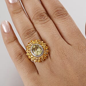 D'Joy Madagascar Yellow Apatite and Multi Gemstone 7.40 ctw Floral Ring in 18K Vermeil Yelow Gold Over Sterling Silver (Size 8.0)