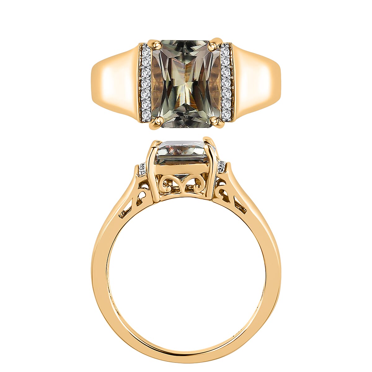 Luxoro AAA Turkizite and G-H I2 Diamond 4.10 ctw Mens Ring in 14K Yellow Gold (Size  11.5) 5.80 Grams (Del. in 10-12 Days) image number 3