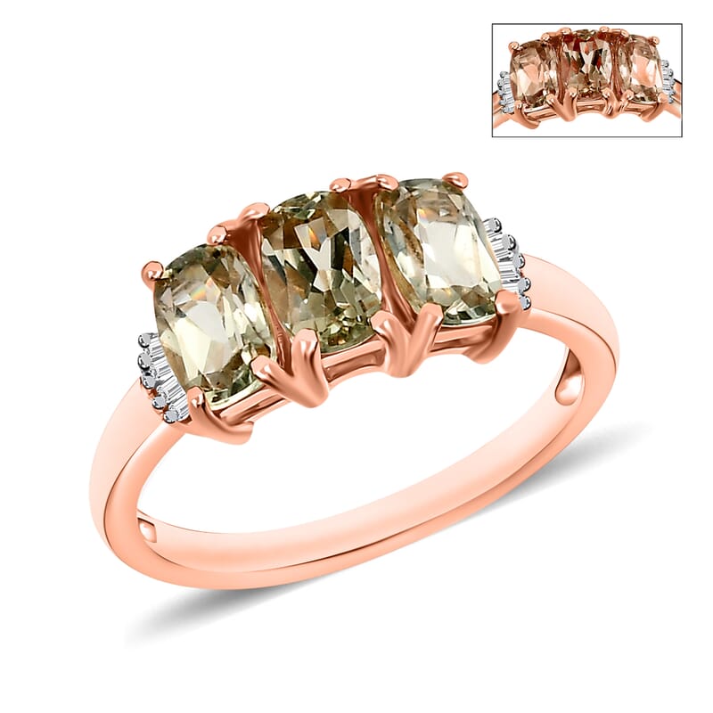 Turkizite and Diamond 1.70 ctw Ring in 18K Vermeil Rose Gold Over Sterling Silver (Size  10.0)