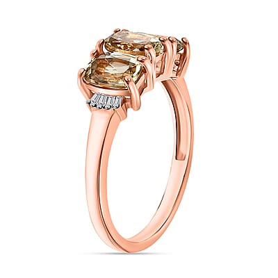 Turkizite and Diamond 1.70 ctw Ring in 18K Vermeil Rose Gold Over Sterling Silver (Size  10.0)