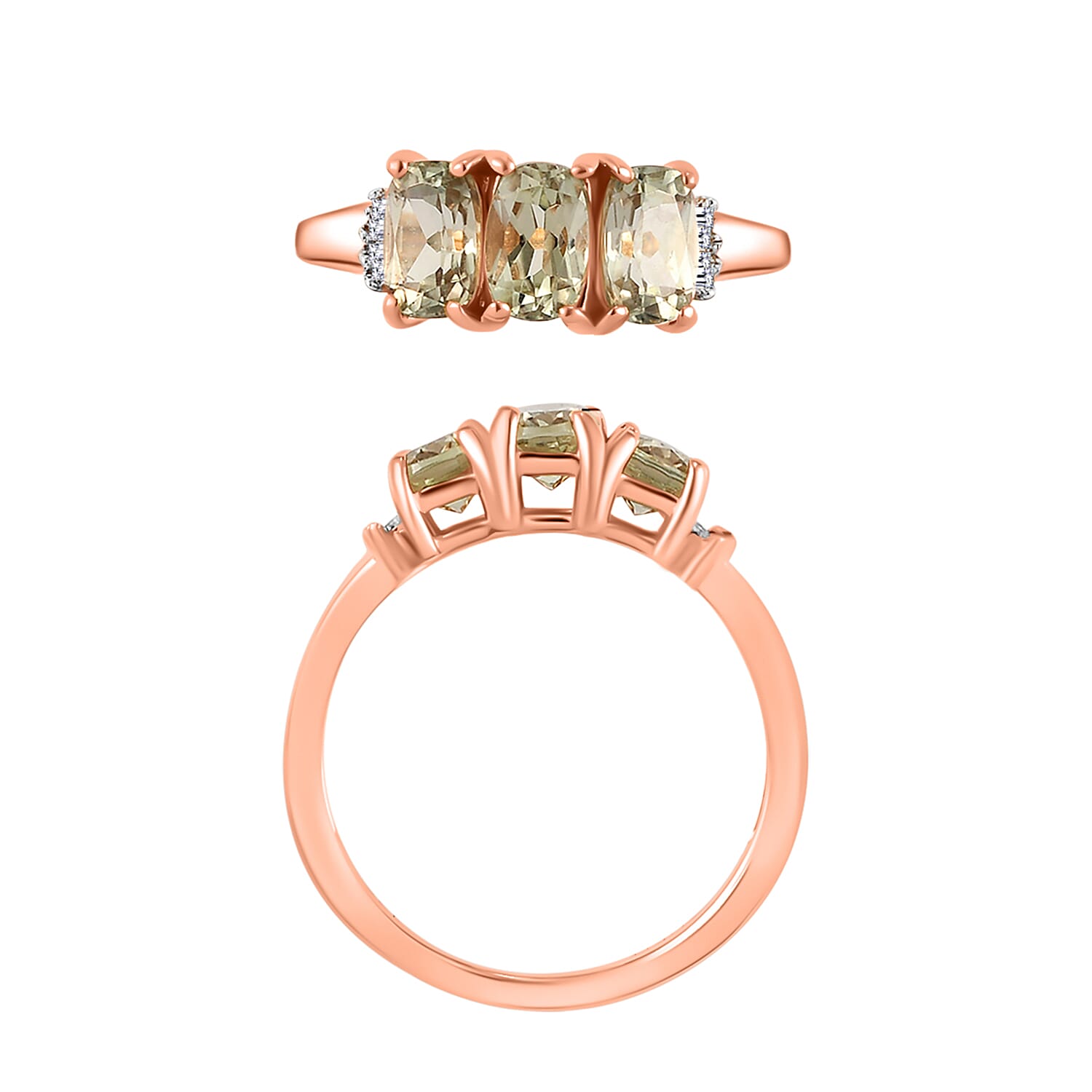 Turkizite and Diamond 1.70 ctw Ring in 18K Vermeil Rose Gold Over Sterling Silver (Size  10.0)