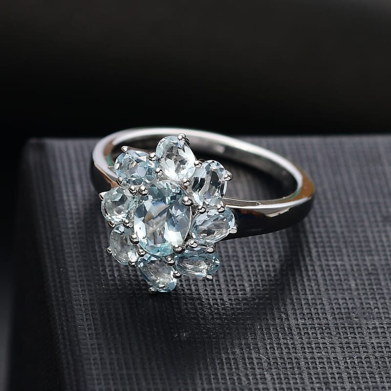 Premium Mangoro Aquamarine 1.90 ctw Ocean Bloom Ring in Rhodium Over Sterling Silver (Size 10.0)