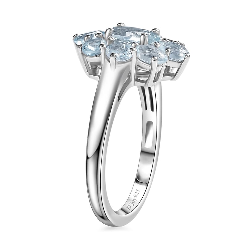 Premium Mangoro Aquamarine 1.90 ctw Ocean Bloom Ring in Rhodium Over Sterling Silver (Size 10.0)