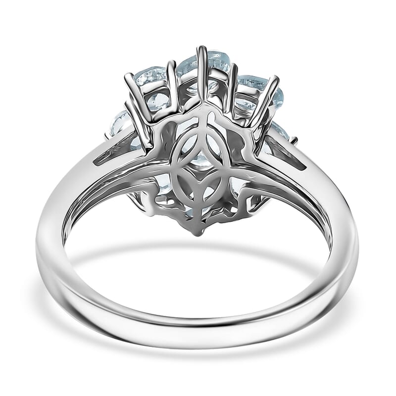 Premium Mangoro Aquamarine 1.90 ctw Ocean Bloom Ring in Rhodium Over Sterling Silver (Size 10.0)