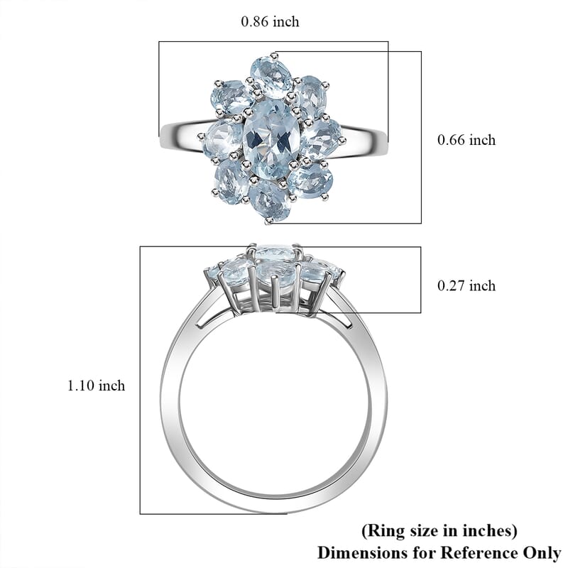 Premium Mangoro Aquamarine 1.90 ctw Ocean Bloom Ring in Rhodium Over Sterling Silver (Size 10.0)