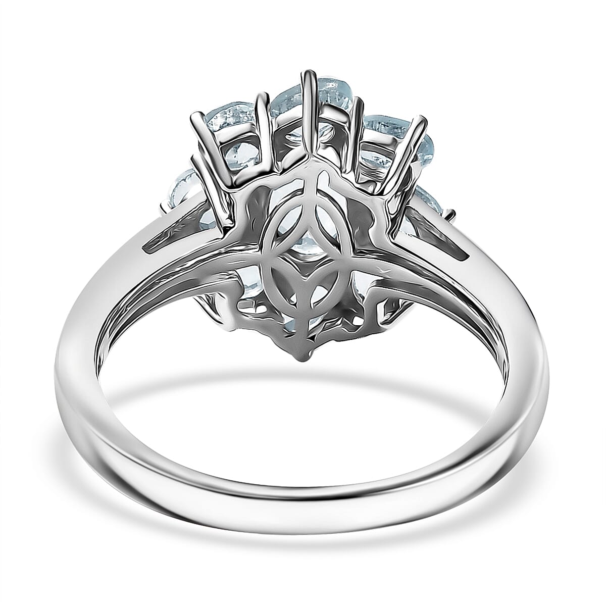 Premium Mangoro Aquamarine 1.90 ctw Ocean Bloom Ring in Rhodium Over Sterling Silver (Size 10.0) image number 4