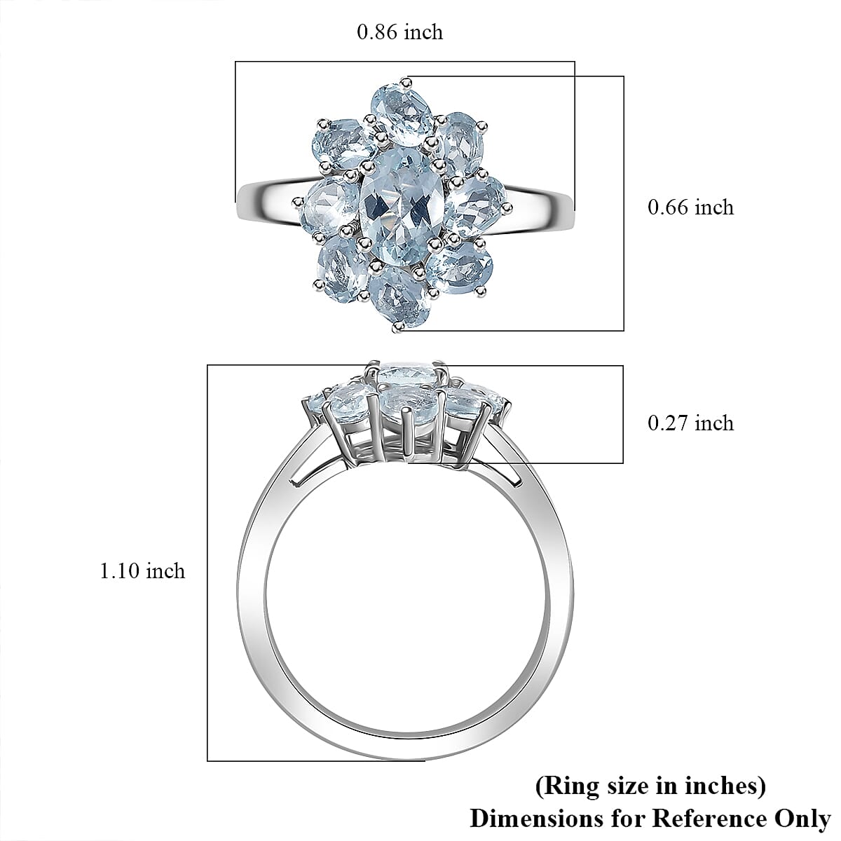 Premium Mangoro Aquamarine 1.90 ctw Ocean Bloom Ring in Rhodium Over Sterling Silver (Size 10.0) image number 5