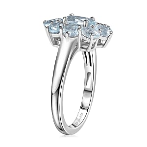D'Joy Premium Mangoro Aquamarine 1.90 ctw Ocean Bloom Ring in Rhodium Over Sterling Silver (Size 6.0)