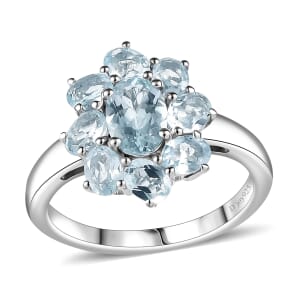 Premium Mangoro Aquamarine 1.90 ctw Ring in Rhodium Over Sterling Silver (Size 8.0)