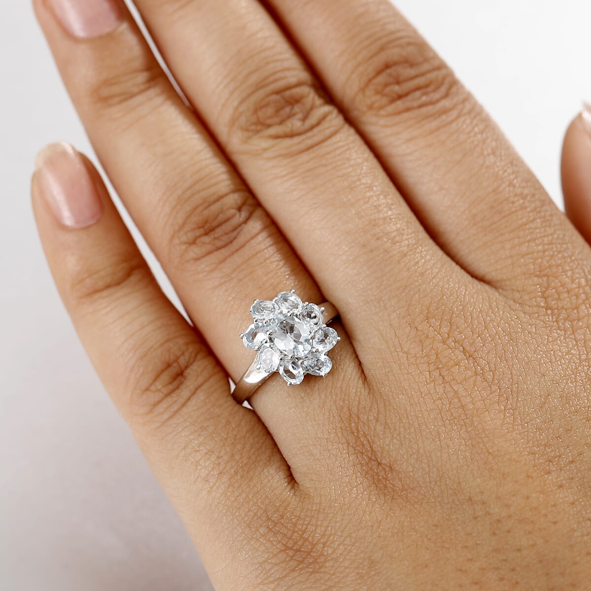 Premium Mangoro Aquamarine 1.90 ctw Ocean Bloom Ring in Rhodium Over Sterling Silver (Size 9.0) image number 2