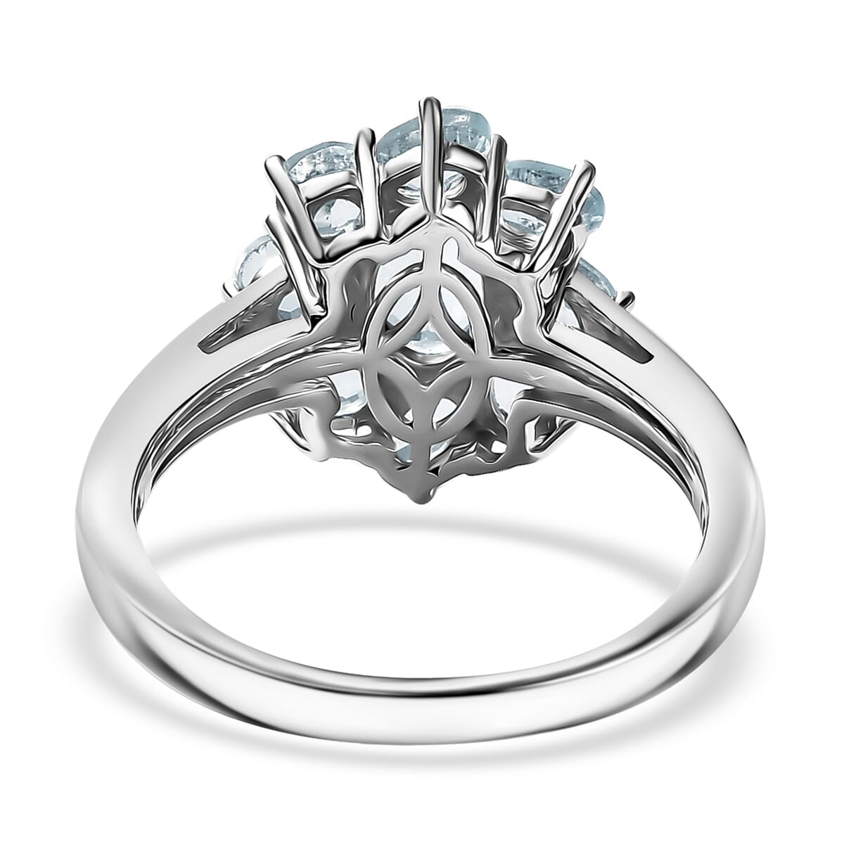 Premium Mangoro Aquamarine 1.90 ctw Ocean Bloom Ring in Rhodium Over Sterling Silver (Size 9.0) image number 4