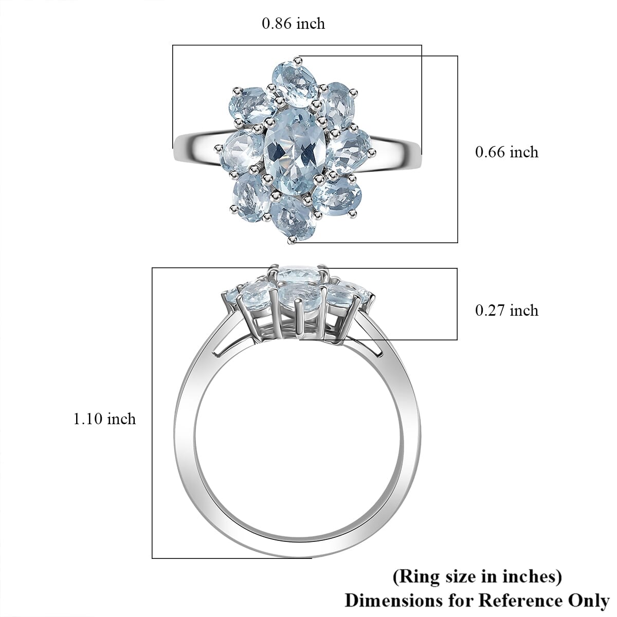 Premium Mangoro Aquamarine 1.90 ctw Ocean Bloom Ring in Rhodium Over Sterling Silver (Size 9.0) image number 5