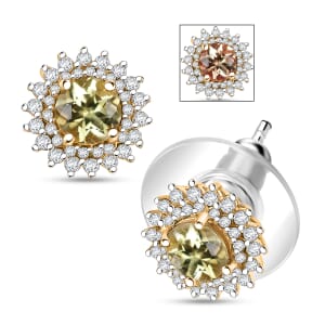 D'Joy Madagascar Yellow Apatite and White Zircon 1.70 ctw Sunflower Stud Earrings in 18K Vermeil Yellow Gold Over Sterling Silver