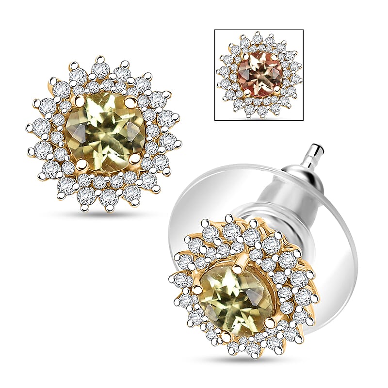 D'Joy Madagascar Yellow Apatite and White Zircon 1.70 ctw Sunflower Stud Earrings in 18K Vermeil Yellow Gold Over Sterling Silver