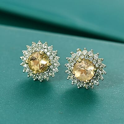 D'Joy Madagascar Yellow Apatite and White Zircon 1.70 ctw Sunflower Stud Earrings in 18K Vermeil Yellow Gold Over Sterling Silver