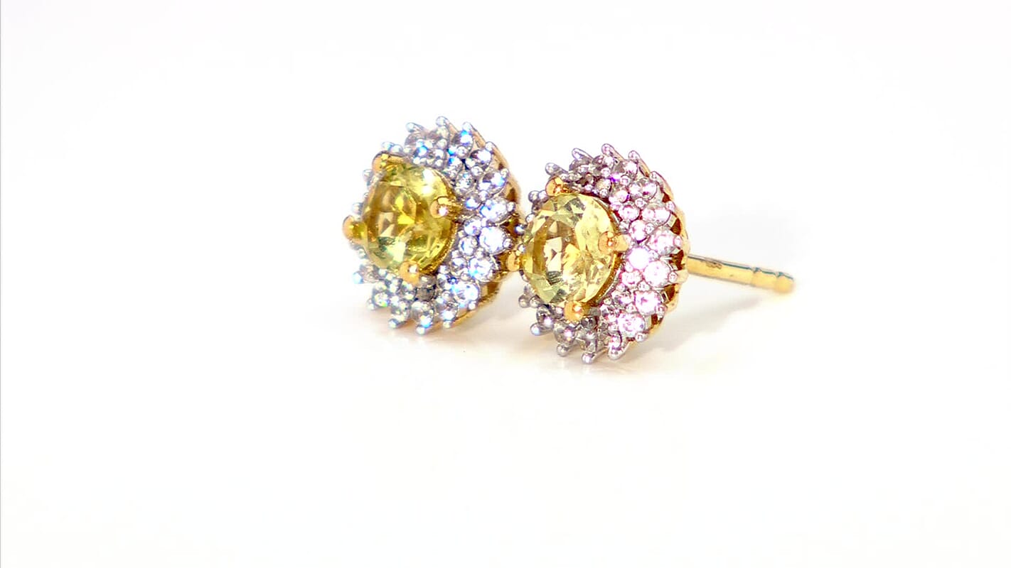 D'Joy Madagascar Yellow Apatite and White Zircon 1.70 ctw Sunflower Stud Earrings in 18K Vermeil Yellow Gold Over Sterling Silver