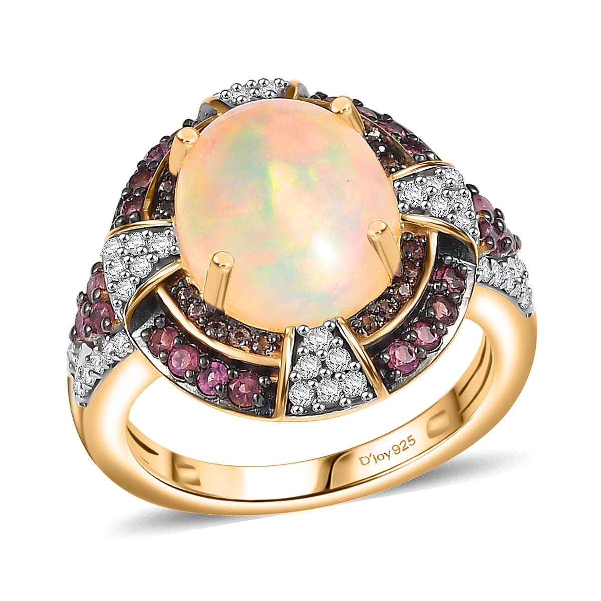D'Joy Ethiopian Welo Opal and Multi Gemstone 4.90 ctw Ring in 18K Vermeil Yellow Gold Over Sterling Silver (Size 10.0) image number 0