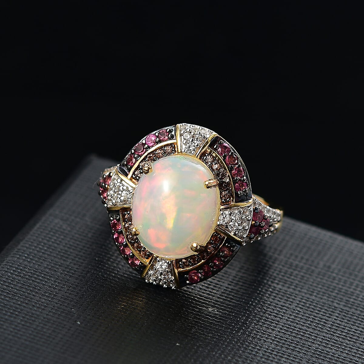 D'Joy Ethiopian Welo Opal and Multi Gemstone 4.90 ctw Ring in 18K Vermeil Yellow Gold Over Sterling Silver (Size 10.0) image number 1