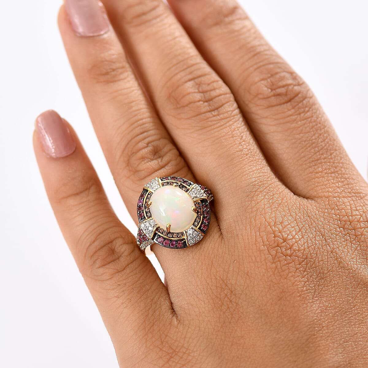 D'Joy Ethiopian Welo Opal and Multi Gemstone 4.90 ctw Ring in 18K Vermeil Yellow Gold Over Sterling Silver (Size 10.0) image number 2
